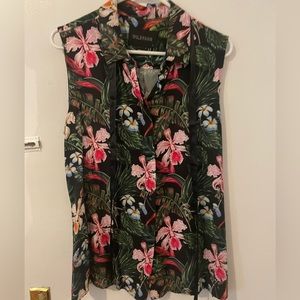 Wildfang Floral cotton button down with satin bow tie